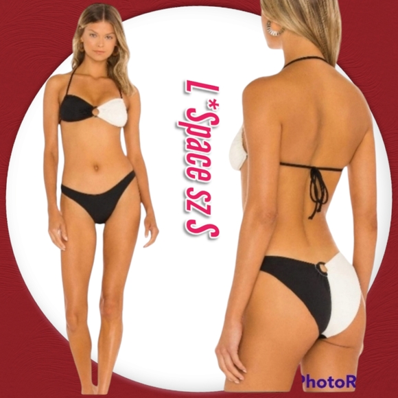 L*Space Swim Halter Top & 2 Hipster Bottoms Black And White Bikini Set - Picture 1 of 15